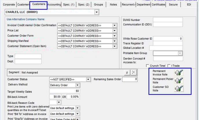 Customer Permanent Notes