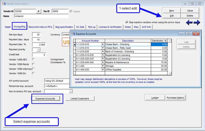 Vendor Expense Accounts